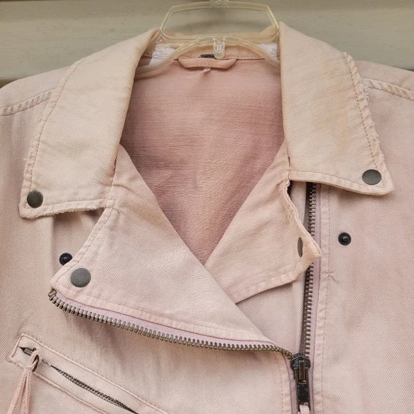 Free People Lace Up Motorcycle Jacket size Small Color Rose Oversized - Picture 7 of 13